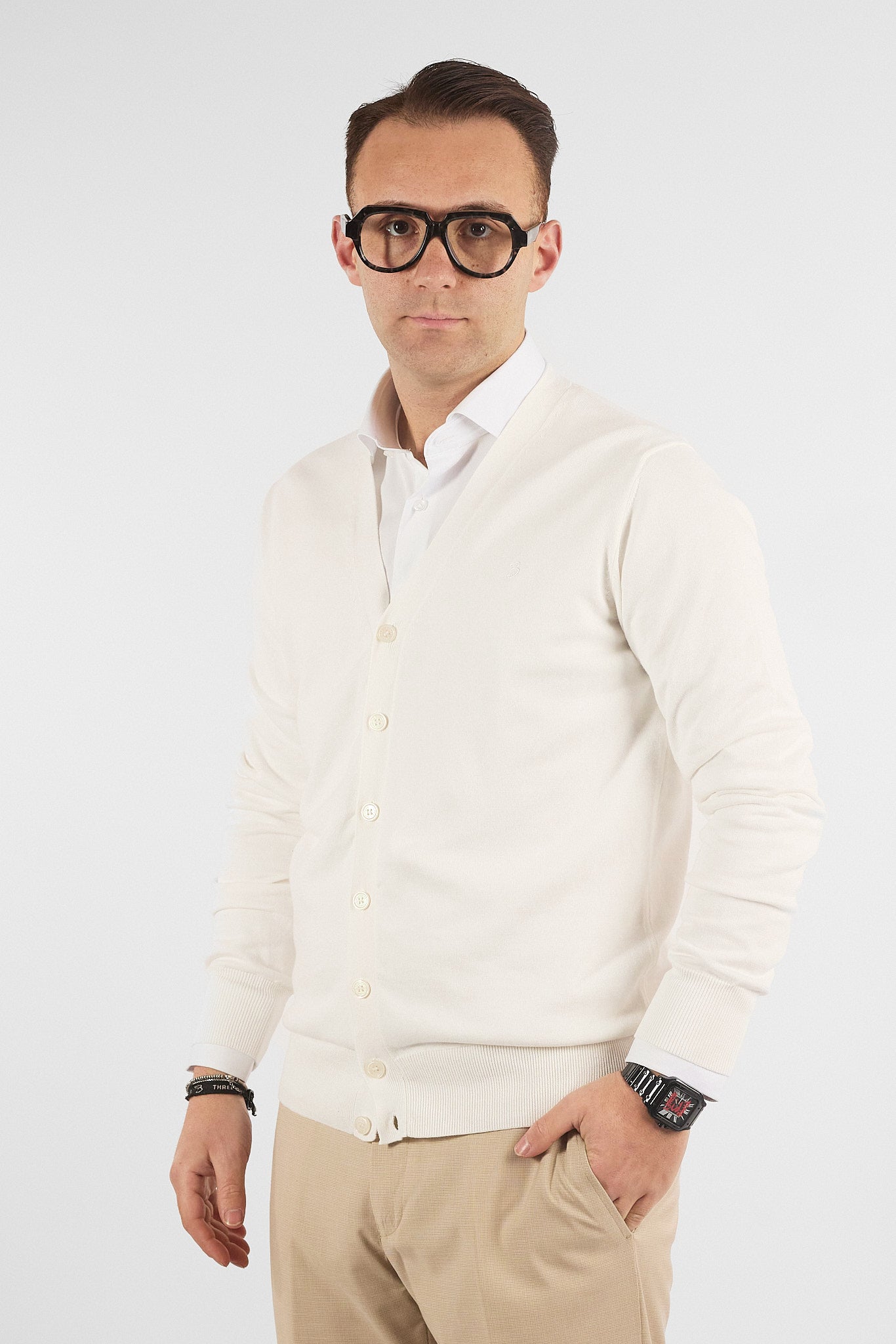 Basic Cotton V-Neck Cardigan with Buttons 1107 | 2 for €50 | White 15
