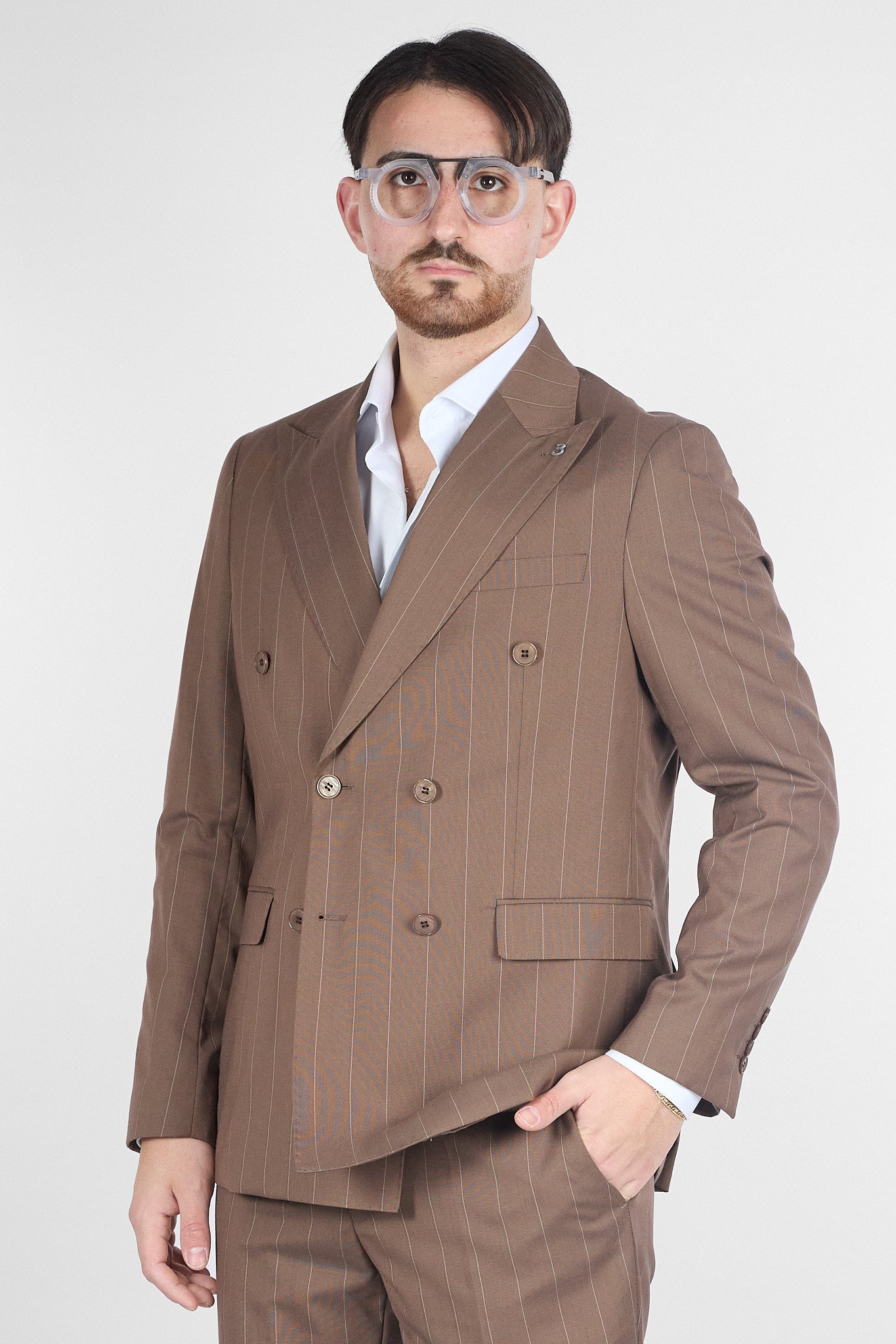 Abito Doppio Petto Gessato | Tabacco